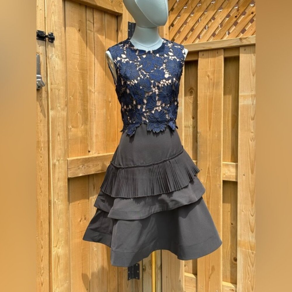 🆕 BRONX & BANCO 🧿 NWOT Navy Lace & Black Tiered Midi Dress, Sz AU 8 US 4